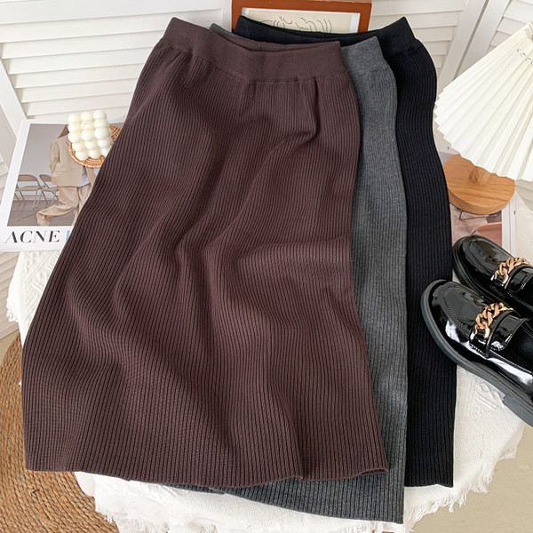 Kõrge vöökohaga sügis-talvine naiste kootud seelik