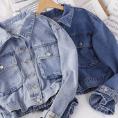 Naiste nööpide ja taskutega teksajakk