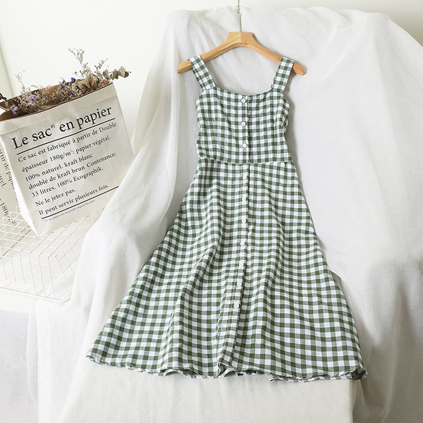 Naiste ruuduline rihmadega kleit-retro stiilis