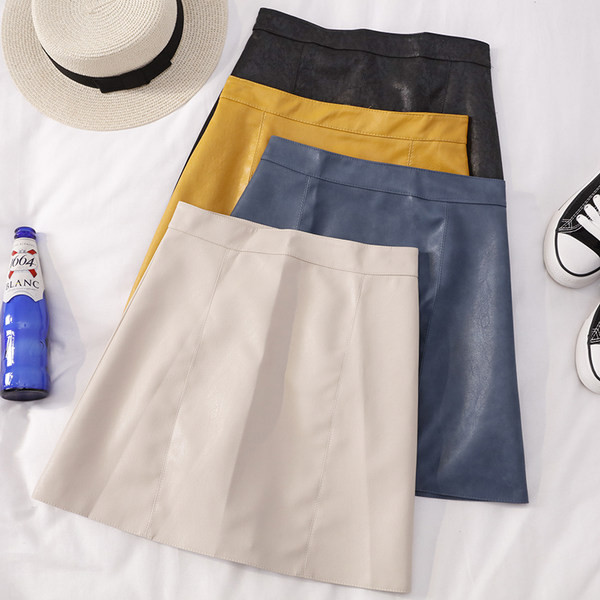 Naiste kõrge vöökohaga nahast seelik