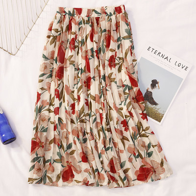 Hosszú női szoknya virágmintával, magas derékkal