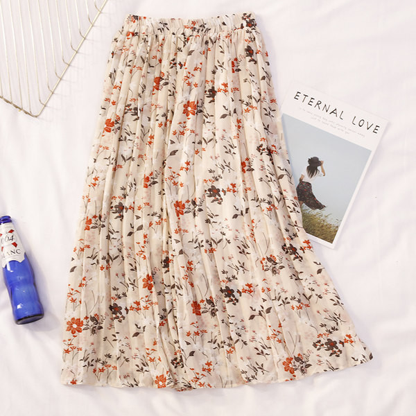 Hosszú női szoknya virágmintával, magas derékkal