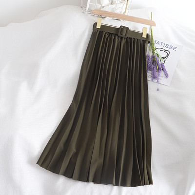 Γυναικεία πλισέ φούστα με ζώνη και ψηλή μέση