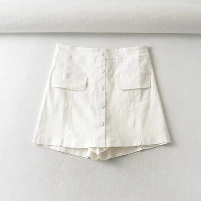 Κοντή γυναικεία φούστα-παντελόνι με κουμπιά και τσέπες