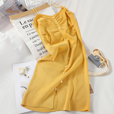 Μοντέρνο γυναικείο φόρεμα με λεπτά τιραντάκια και πέρλες