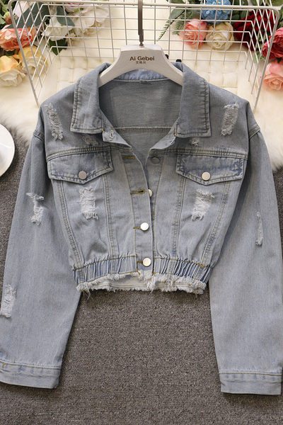 Дамско дънково яке с  копчета и класическа яка