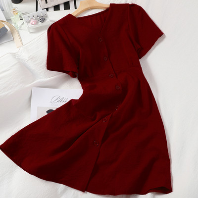 Νέο μοντέλο γυναικείο φόρεμα με κουμπιά και λαιμόκοψη σε διάφορα χρώματα