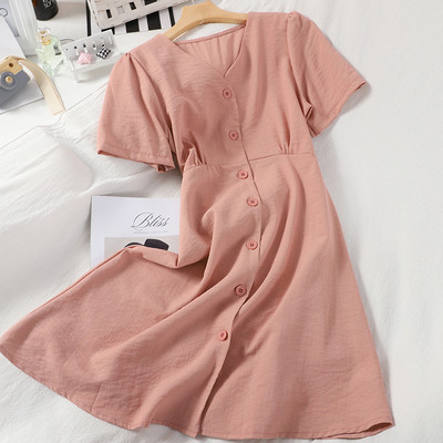 Νέο μοντέλο γυναικείο φόρεμα με κουμπιά και λαιμόκοψη σε διάφορα χρώματα