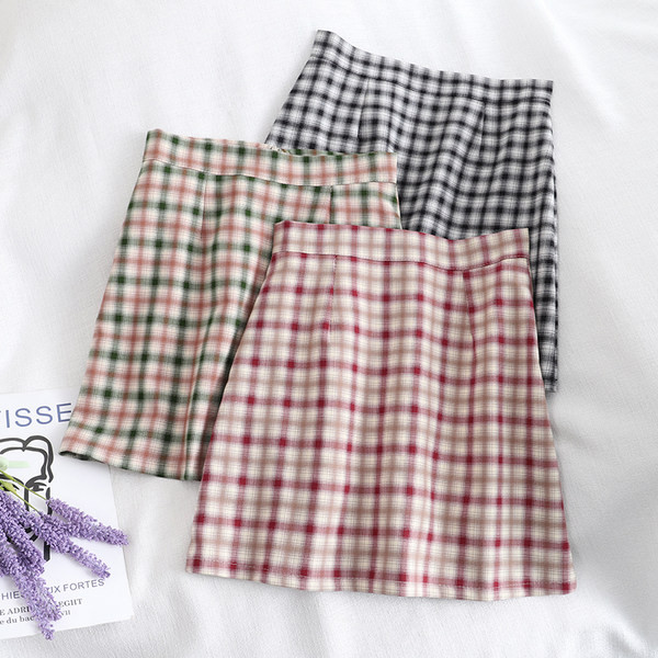 Kockás női szoknya magas derékkal - három színben