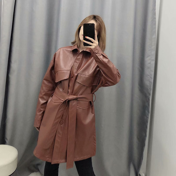 Naiste jope - kunstnahast vööga särk