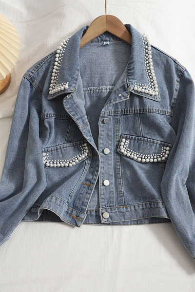 Női farmer dzseki gyöngy díszítéssel