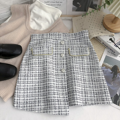 Γυναικεία φούστα tweed με ψηλή μέση - ασύμμετρο μοντέλο