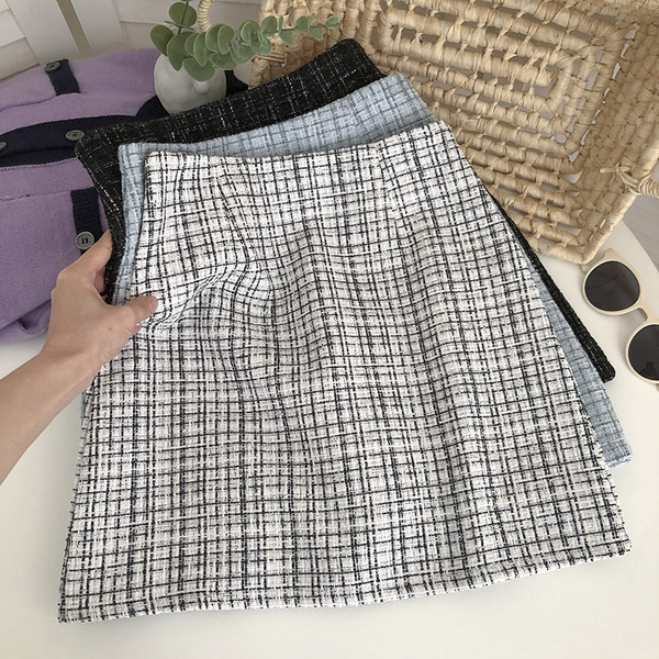 Naiste kõrge vöökohaga ruuduline seelik