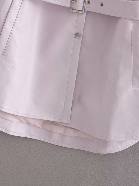 Μοντέρνο μπουφάν - πουκάμισο από faux δέρμα με ζώνη