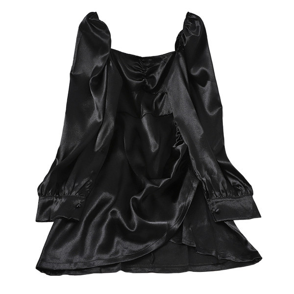 Uue mudeli naiste satiinist asümmeetriline pikkade varrukatega kleit