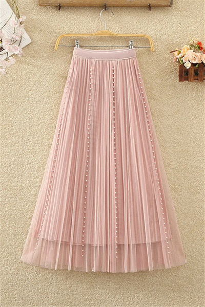 Μοντέρνα μακριά φούστα με ελαστική μέση και πέρλες