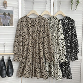 Casual γυναικείο φόρεμα με leopard print και στρογγυλή λαιμόκοψη