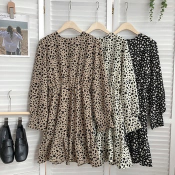 Casual γυναικείο φόρεμα με leopard print και στρογγυλή λαιμόκοψη