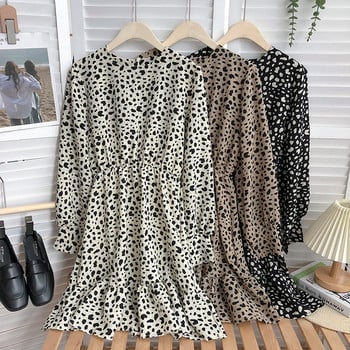 Casual γυναικείο φόρεμα με leopard print και στρογγυλή λαιμόκοψη