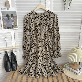 Casual γυναικείο φόρεμα με leopard print και στρογγυλή λαιμόκοψη