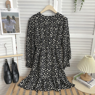 Casual γυναικείο φόρεμα με leopard print και στρογγυλή λαιμόκοψη