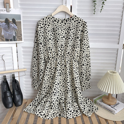 Casual γυναικείο φόρεμα με leopard print και στρογγυλή λαιμόκοψη