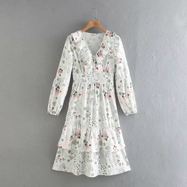 Νέο μοντέλο φόρεμα άνοιξη-φθινόπωρο με λουλουδάτο μοτίβο