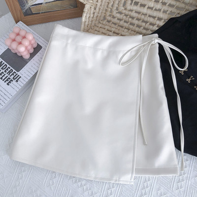 Ασύμμετρο μοντέλο γυναικεία έκο δερμάτινη φούστα με κορδέλα