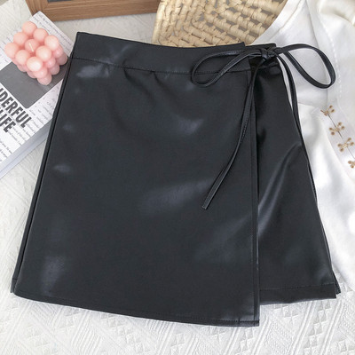 Ασύμμετρο μοντέλο γυναικεία έκο δερμάτινη φούστα με κορδέλα