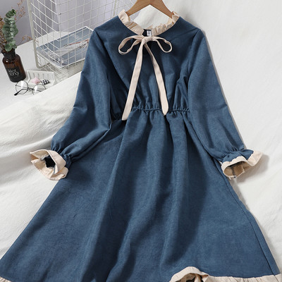 Naiste lõikega ovaalse dekoltee ja pikkade varrukatega kleit