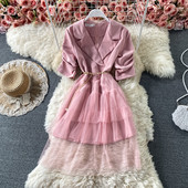 Naiste moodne tülli ja metallketiga kleit