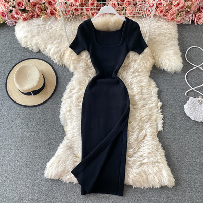 Uue mudeli kandilise kaelusega ja lühikeste varrukatega naiste kleit