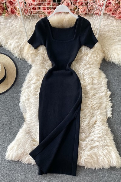 Uue mudeli kandilise kaelusega ja lühikeste varrukatega naiste kleit