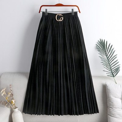 Metallist kaunistusega plisseeritud naiste seelik