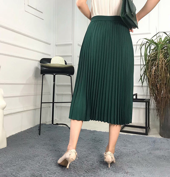 Rohelist värvi nööpidega pikk plisseeritud seelik