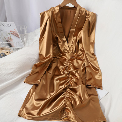 Rochie de dama model nou din satin cu decolteu spitz in trei culori