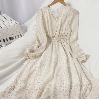 Uut mudelit naiste sügiskleit pikkade varrukate ja spitsikaelusega