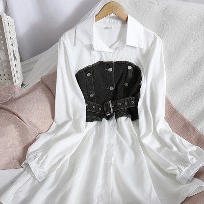 Μοντέρνο φόρεμα με κλασικό γιακά και μακριά μανίκια