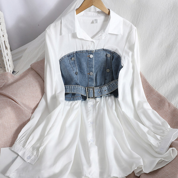 Μοντέρνο φόρεμα με κλασικό γιακά και μακριά μανίκια