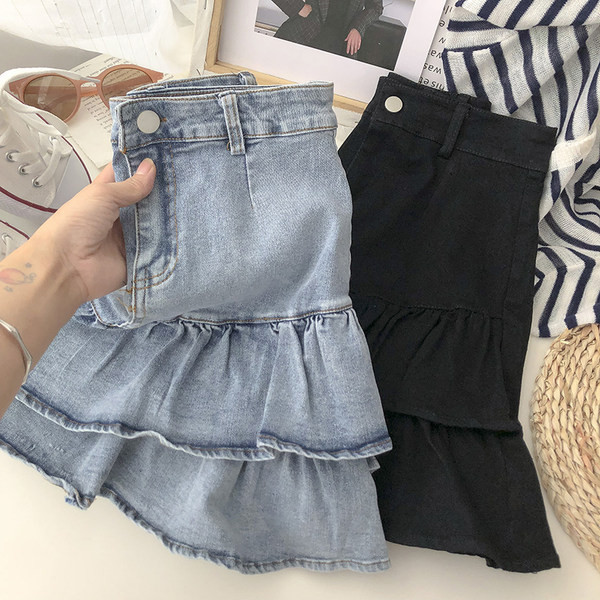 Γυναικεία τζιν φούστα με ψηλή μέση και βολάν