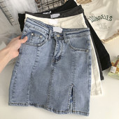 Naiste kõrge vöökoha ja lukuga teksaseelik