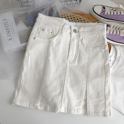 Naiste kõrge vöökoha ja lukuga teksaseelik