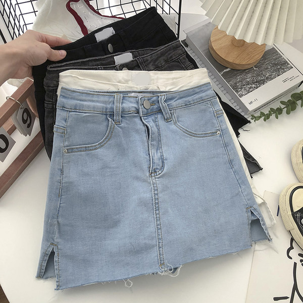 Lihtne kõrge vöökohaga naiste teksaseelik