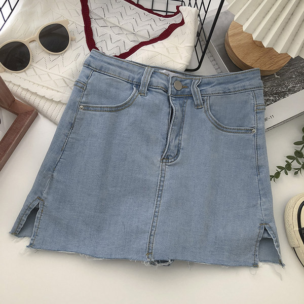 Lihtne kõrge vöökohaga naiste teksaseelik