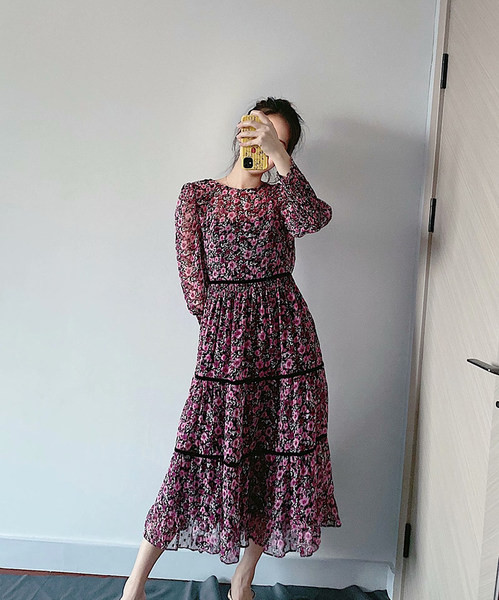 Дамска дълга рокля от шифон с флорален десен