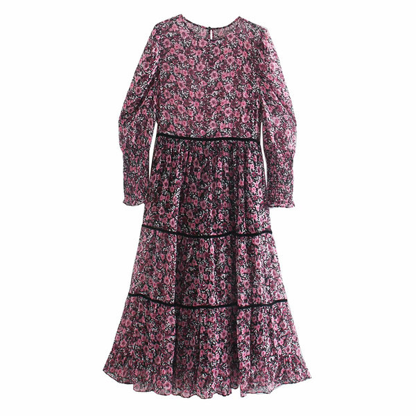 Naiste pikk lillemustriga šifoonist kleit