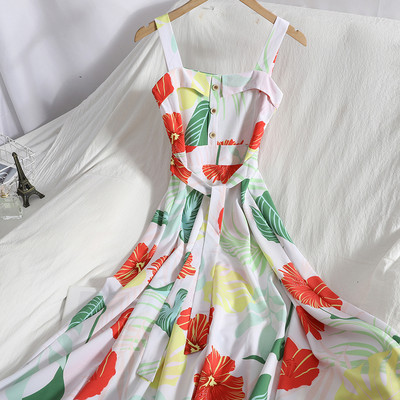 Πολύχρωμο γυναικείο φόρεμα με τιράντες και ζώνη