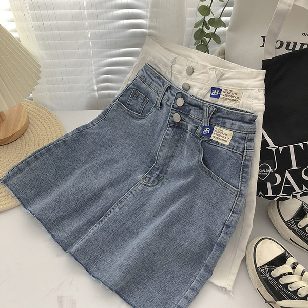 Naiste kõrge vöökohaga A-kujuline teksaseelik