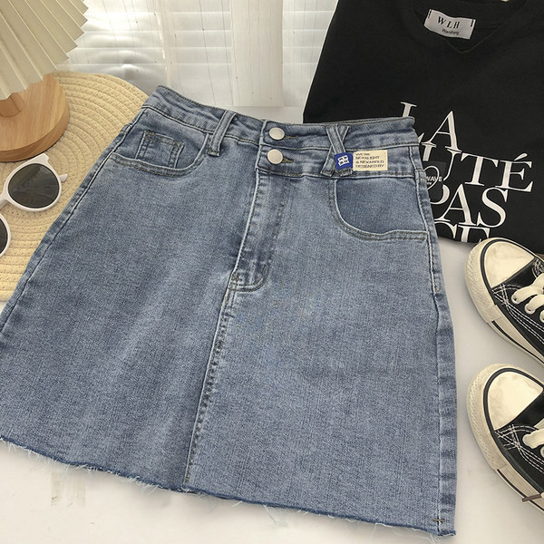 Naiste kõrge vöökohaga A-kujuline teksaseelik