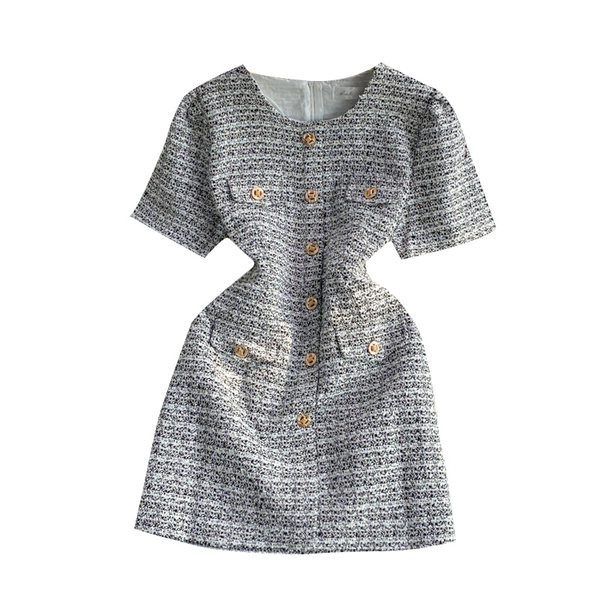 Modern női ruha rövid ujjú, kerek nyakkivágással, négy színben